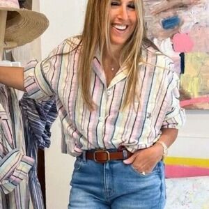 Kerri Rosenthal Sherri‎ Stripe Shirt Small Multicolor Cotton Button Down Heart